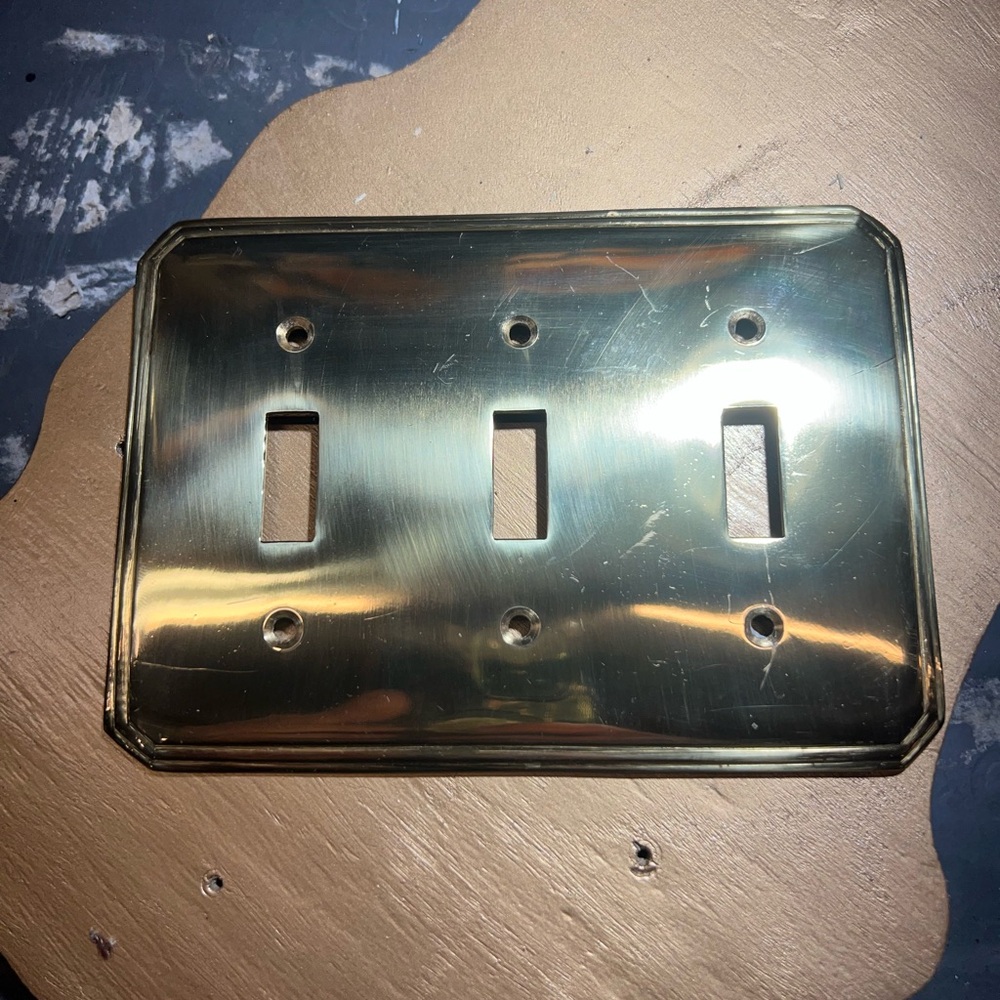 Vintage heavy brass three gang light switch cover wall plate